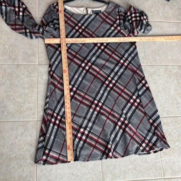 Jessica Howard Black/Red/Tan plaid Sheath Dress 3/4 Cuffed Sleeves - Picture 9 of 9